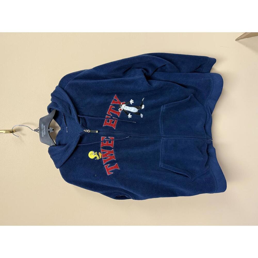 Vintage Navy Blue Tweety Zip-Up Hoodie with Hood